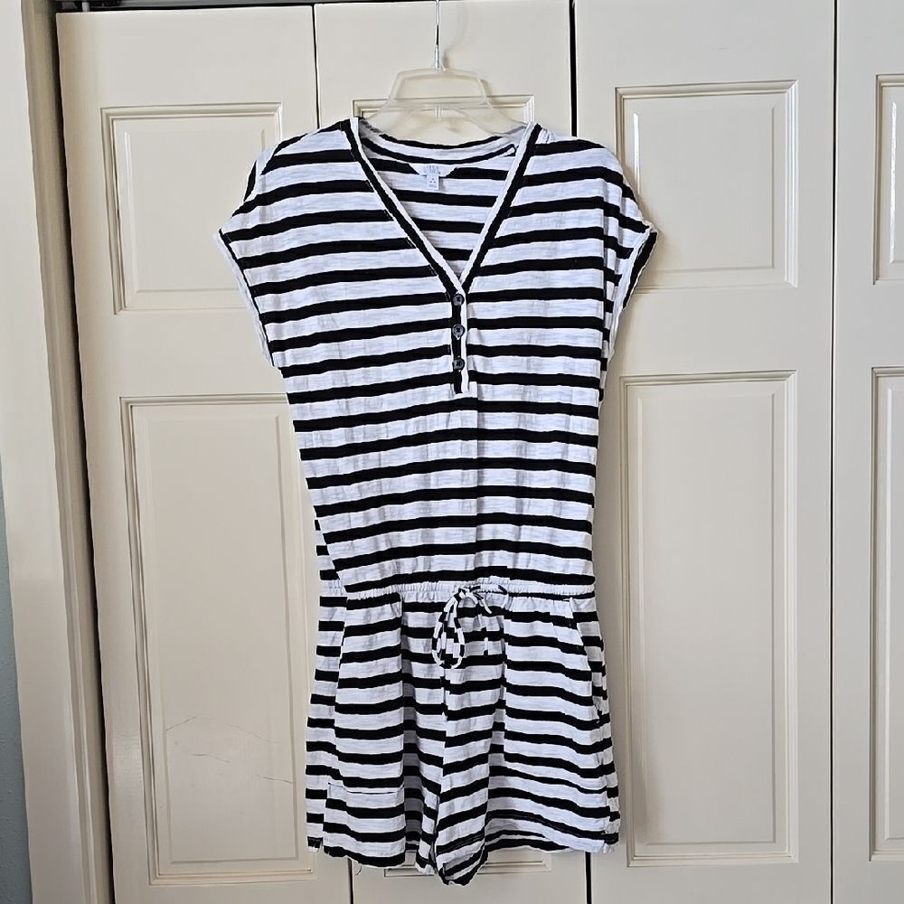 Time and Tru Black and White Jumpsuit with Drawstring Waist